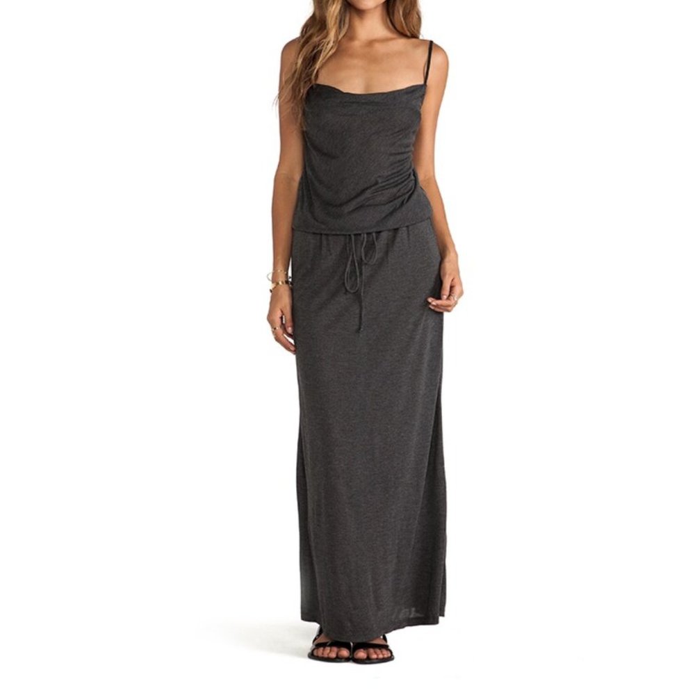 Blue Life Tie Me Up Drop Waist Cowl Neck Maxi Dress Steel Grey Small NWOT
